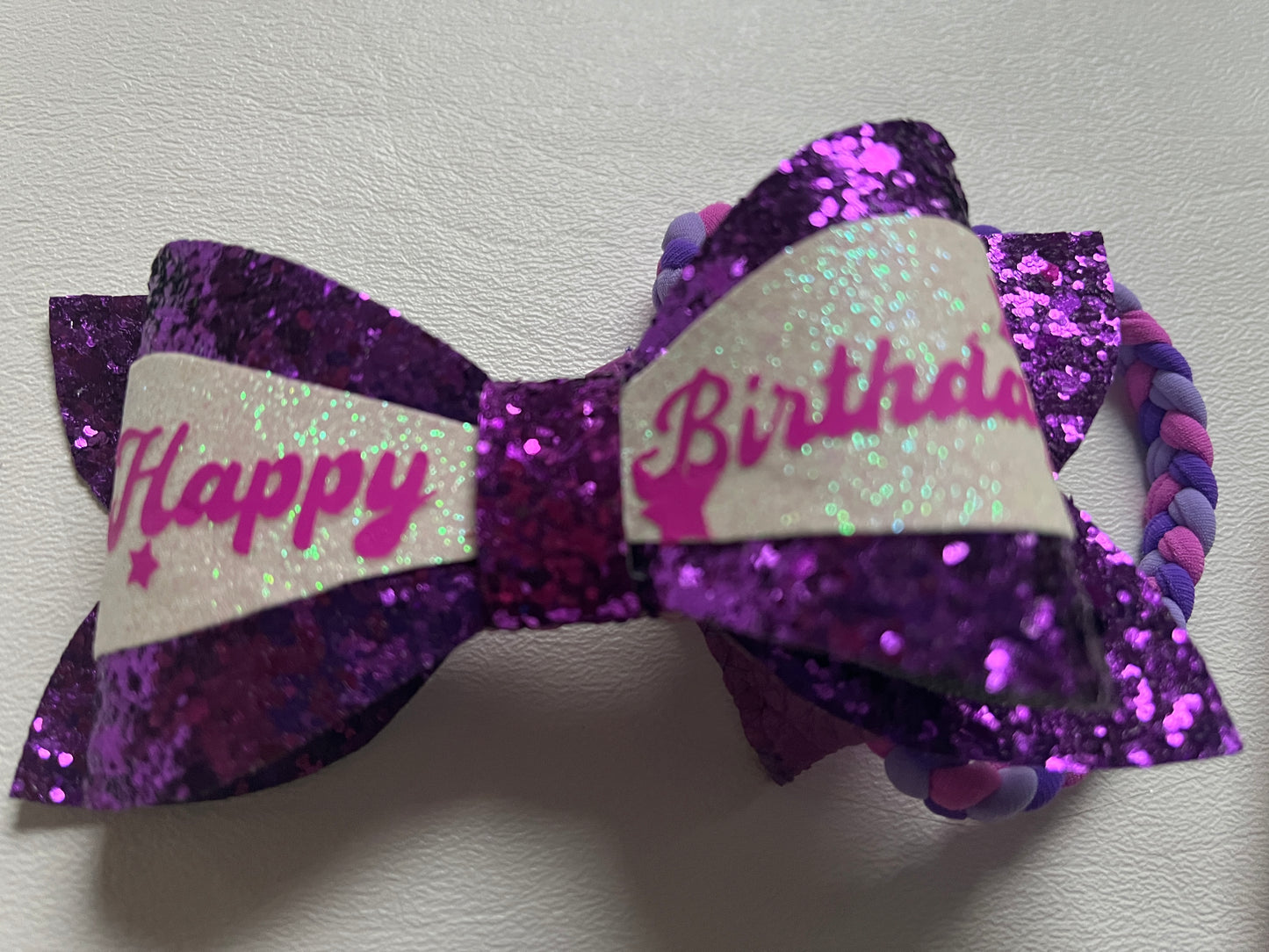Happy Brirthday Chic Hairbows - Purple Glitter