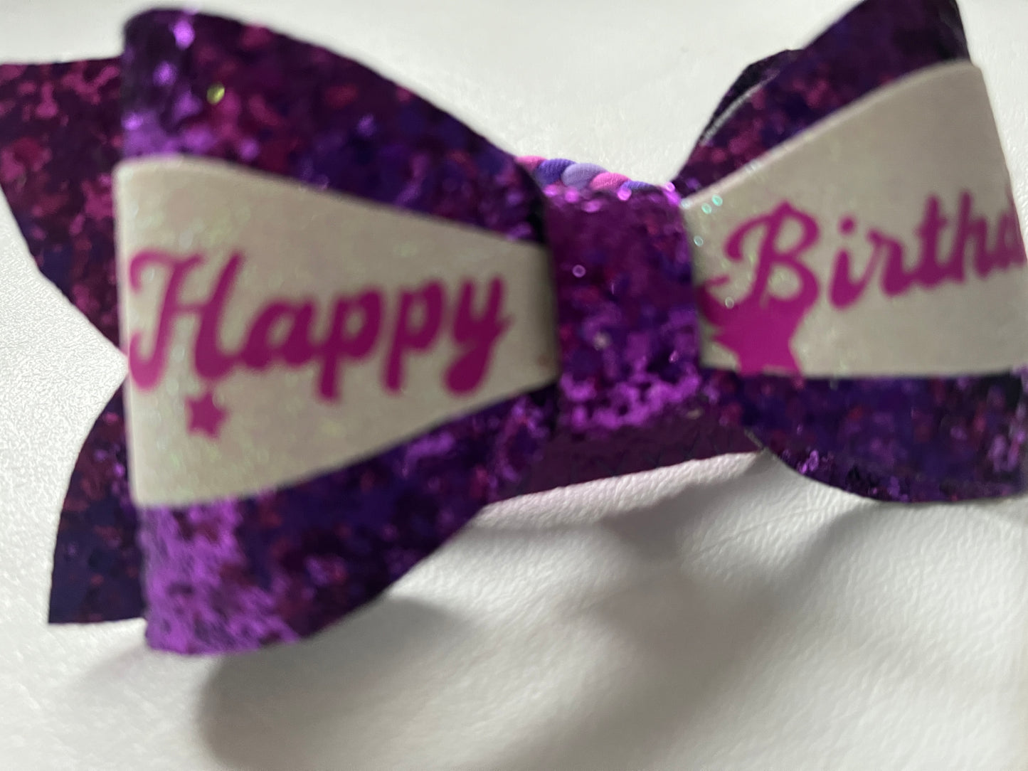 Happy Brirthday Chic Hairbows - Purple Glitter