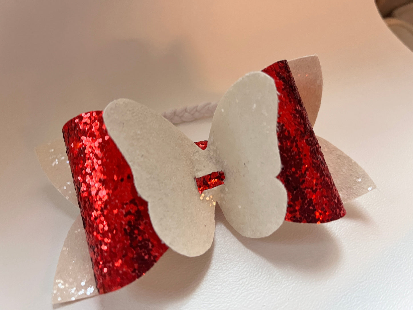 White butterfly On Red Chic Hairbow