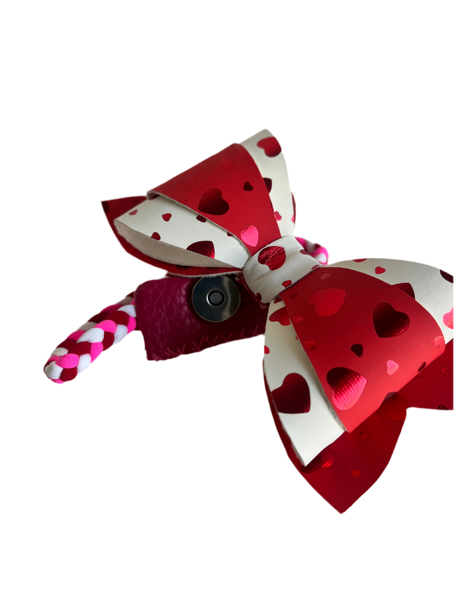 Red Hearts On White Chic Hairbow Double Layer