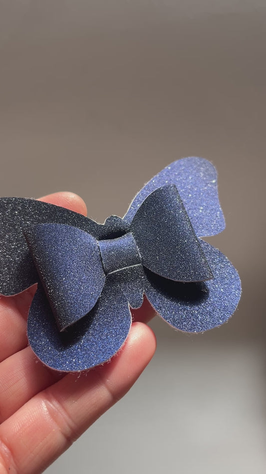 Butterfly on Navy Blue/ Silver Chic Hairbow