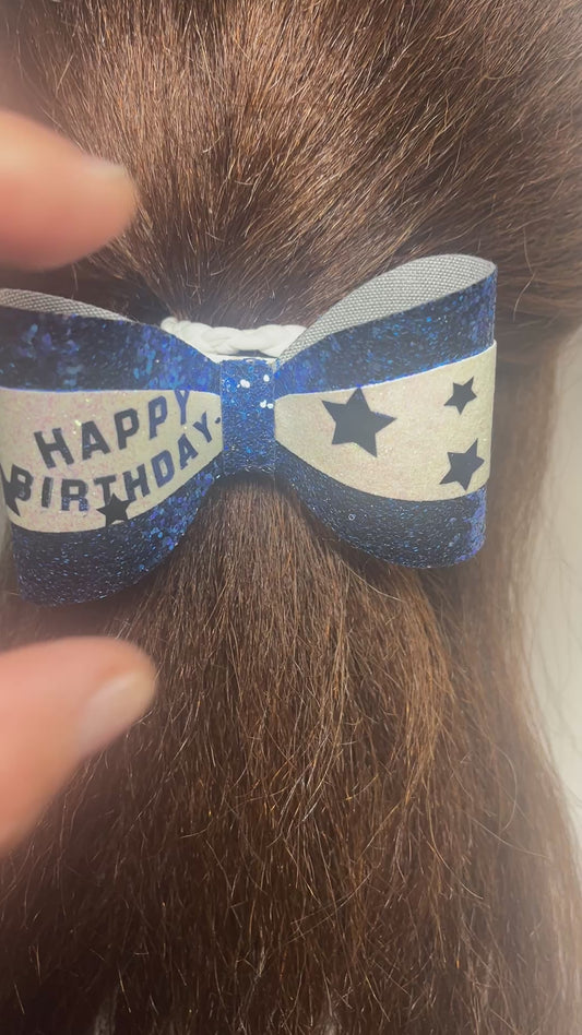 Sapphire Blue Happy Birthday Chic Hairbow